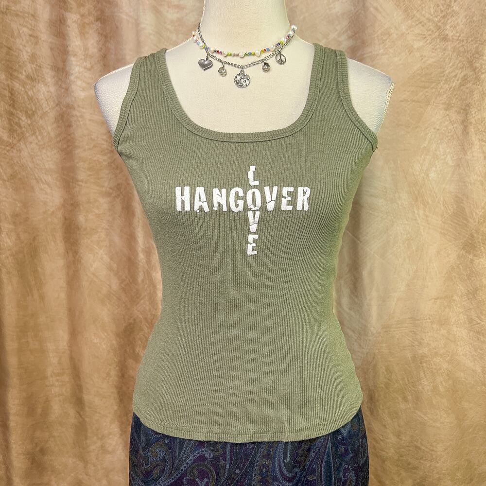 Y2K Love Hangover Tank Top Green Ribbed Round Neck Indie Sleaze Mall Goth Grunge